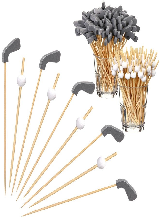 Ninehaoou 200 Pcs Golf Cocktail Picks 4.7" Golf Toothpicks for Appetizers Golf Club Drink Stirrers Golf Party Decor Birthday Cupcake Topper Sandwich Fruit Golf Skewer Bamboo Stick Holiday Supply(Golf Ball) - Image 1